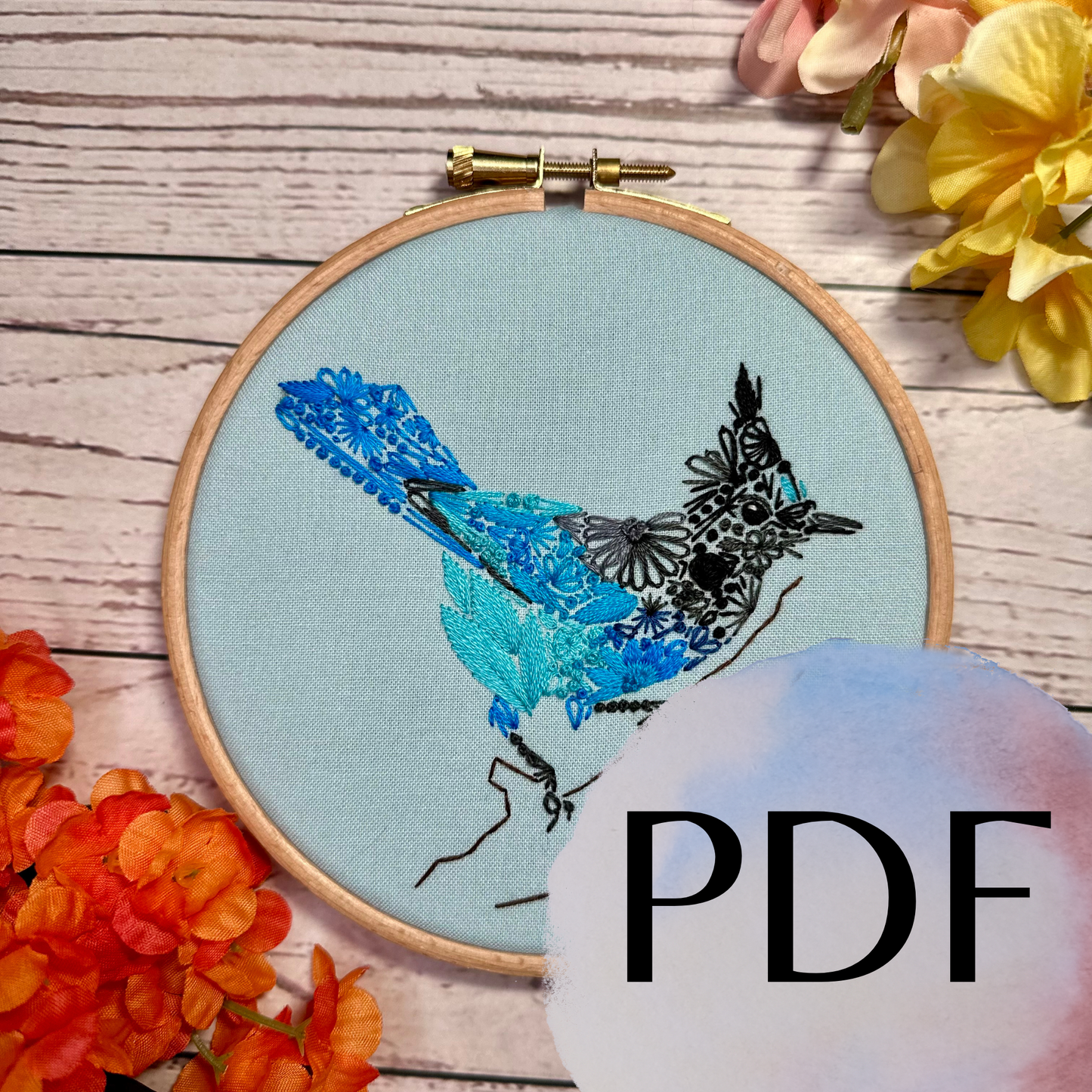 Floral Steller's Jay PDF Pattern
