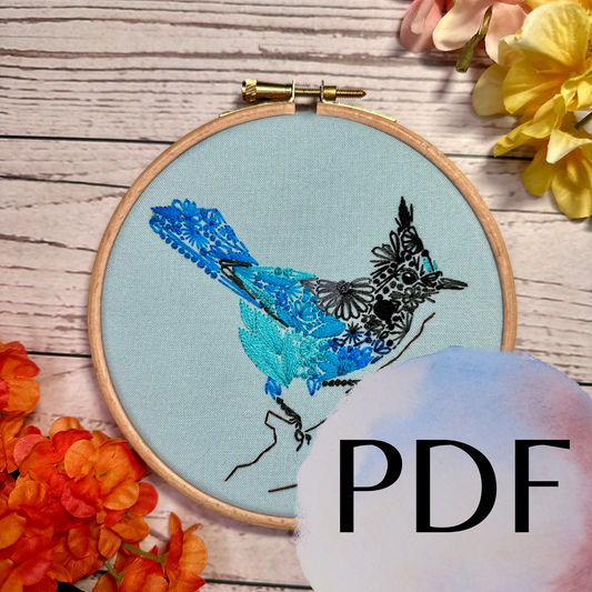 Floral Steller's Jay PDF Pattern