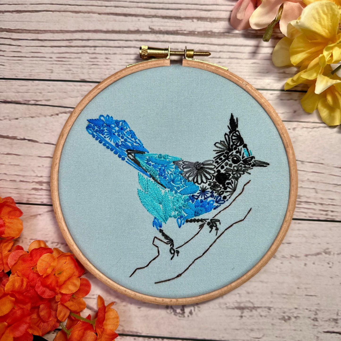 Floral Steller's Jay PDF Pattern