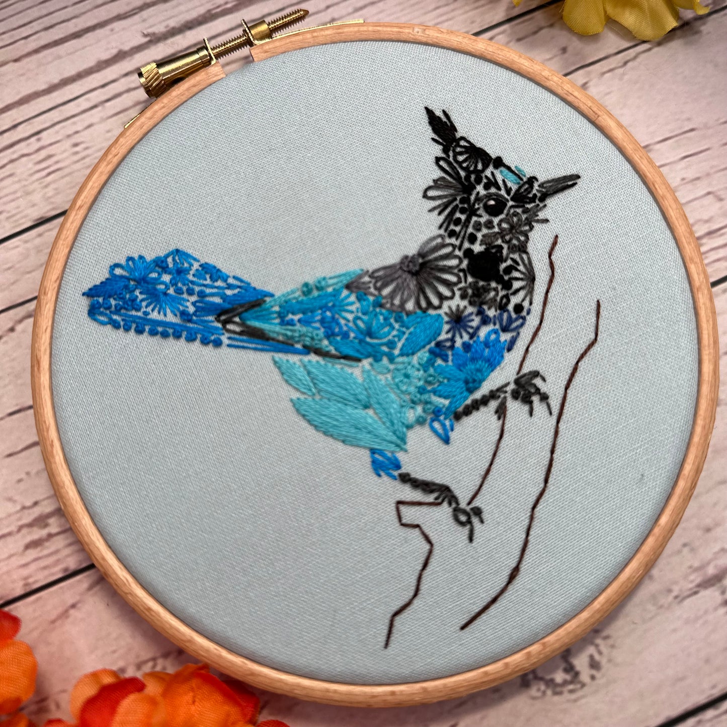 Floral Steller's Jay PDF Pattern