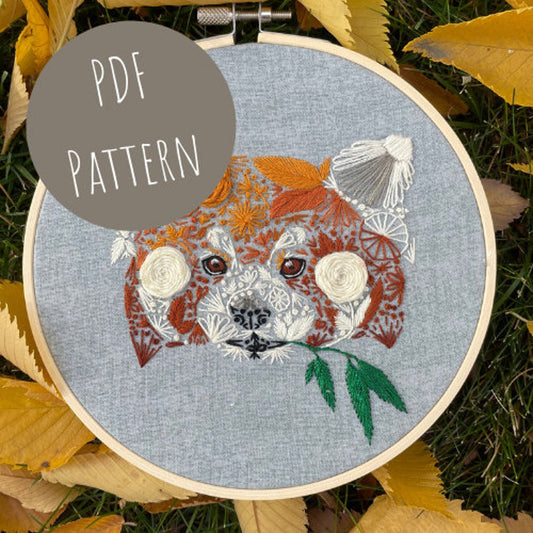Floral Red Panda PDF Pattern