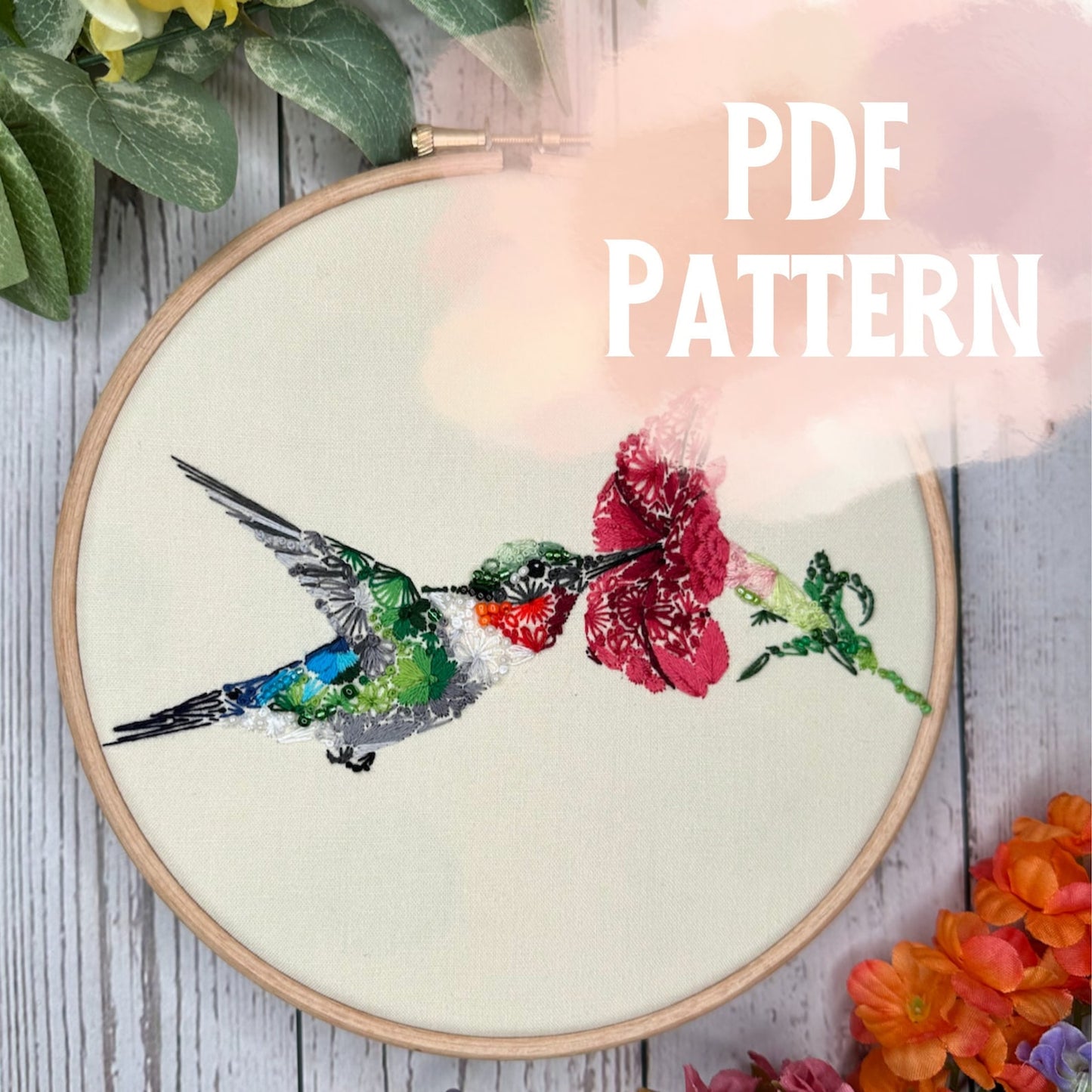 Floral Hummingbird PDF Pattern